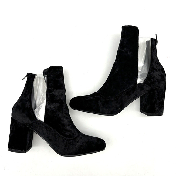 NEW Nasty Gal 'Clear It Out' Black Velvet Block Heel Zip Ankle Boot US7 UK5 - Picture 12 of 16